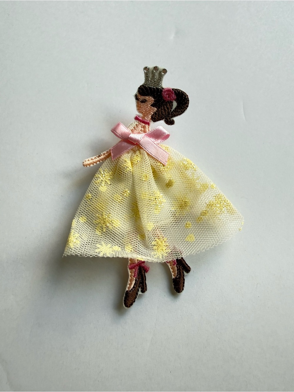 Yellow Tulle Princess Brooch with Pink Bow